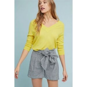 Cartonnier by Anthropologie | Gingham Tie-Waist Shorts Cotton Linen Blue Size 8